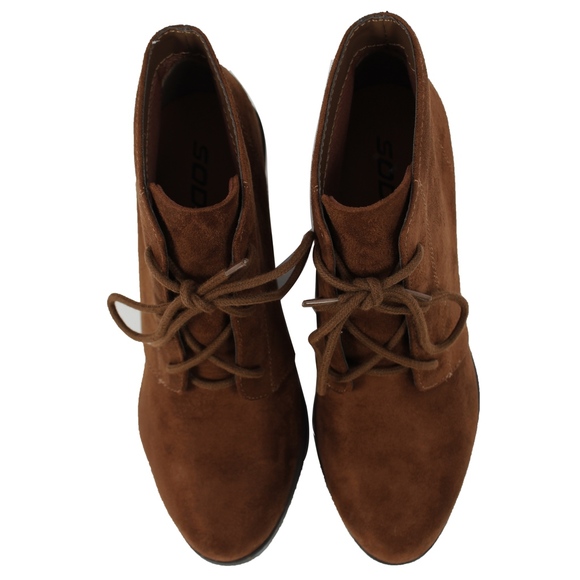 Oak  Faux Suede Lace Up Stacked Wedge Ankle Boo - Picture 3 of 7